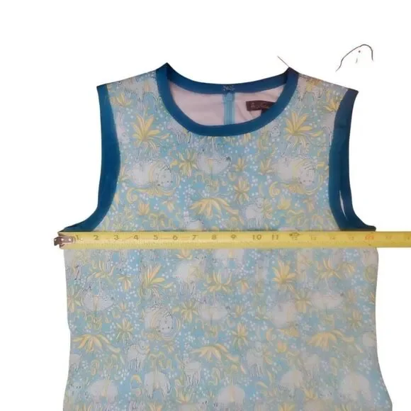 Brooks Brothers Cotton Vintage Style Lamb Print Blue Green Shift Dress Size 4